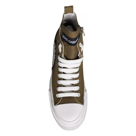 Dolce & Gabbana Army Green Canvas Logo Sneakers Boots Shoes Dolce & Gabbana