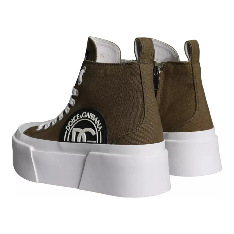 Dolce & Gabbana Army Green Canvas Logo Sneakers Boots Shoes Dolce & Gabbana