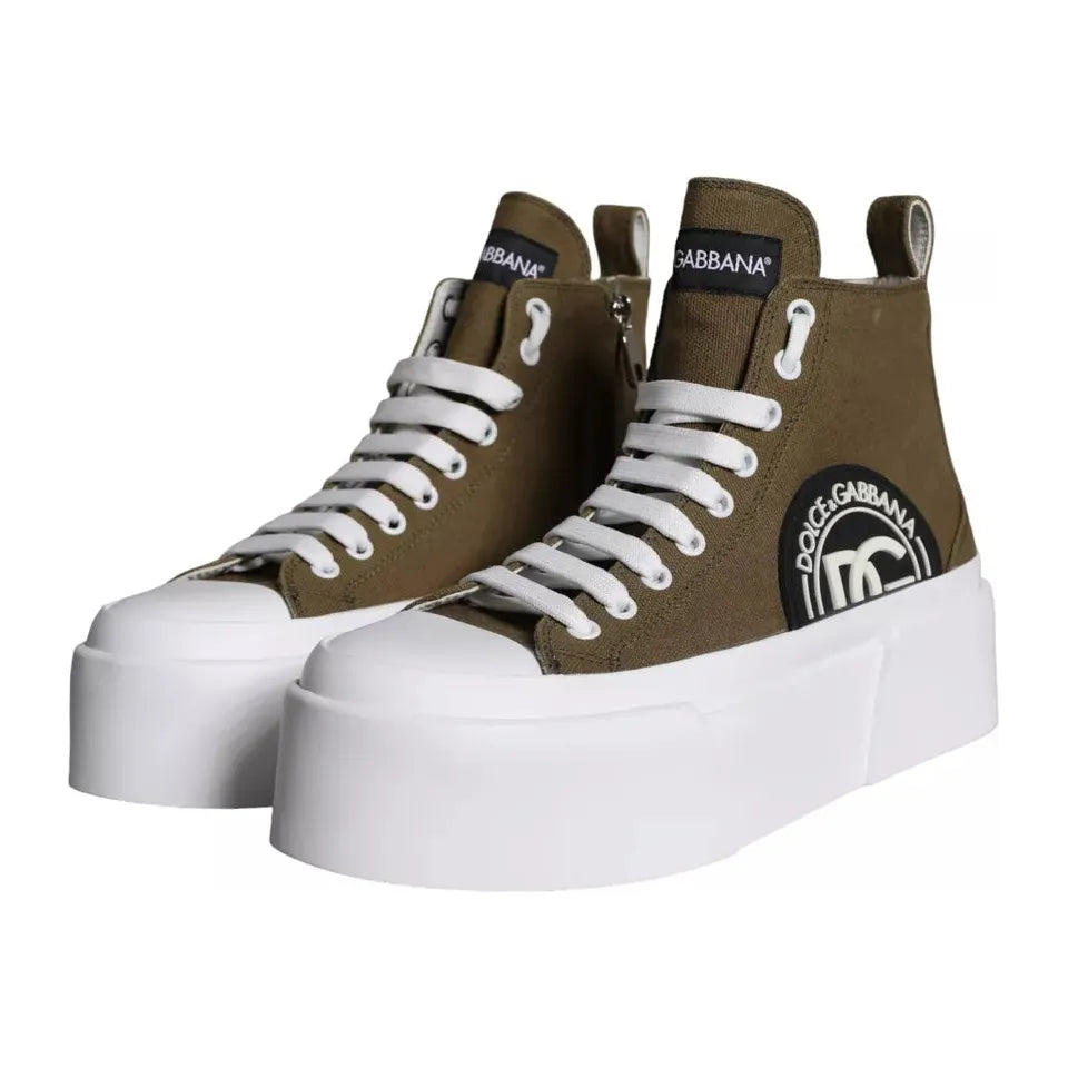 Dolce & Gabbana Army Green Canvas Logo Sneakers Boots Shoes Dolce & Gabbana