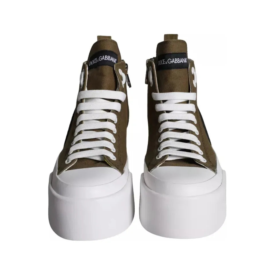 Dolce & Gabbana Army Green Canvas Logo Sneakers Boots Shoes Dolce & Gabbana