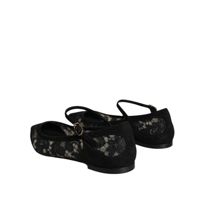 Dolce & Gabbana Black Taormina Lace Bellucci Flats Shoes