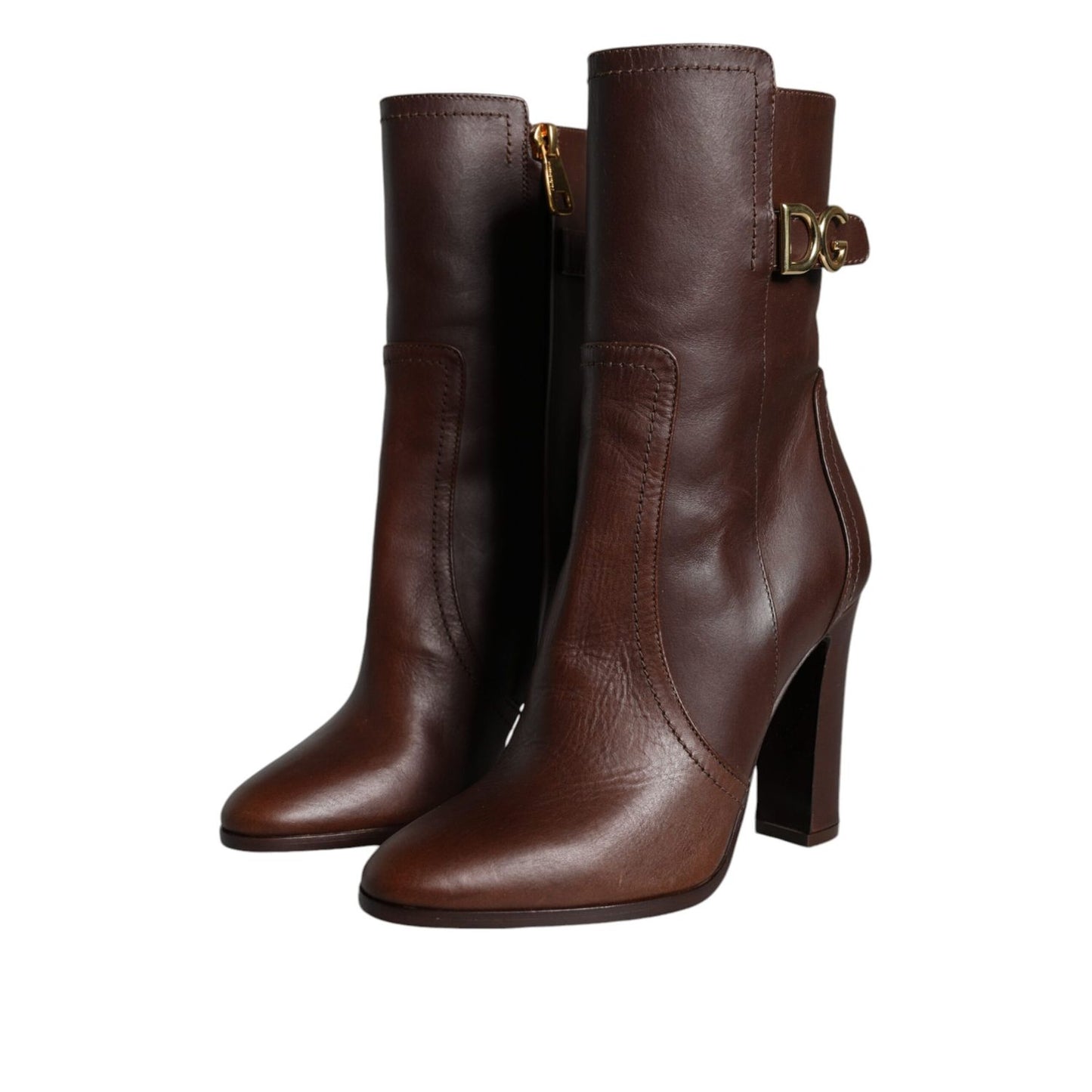 Dolce & Gabbana Brown Leather Heels Mid Calf Boots Shoes