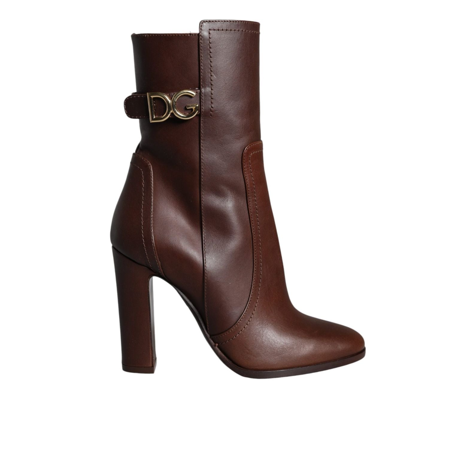 Dolce & Gabbana Brown Leather Heels Mid Calf Boots Shoes