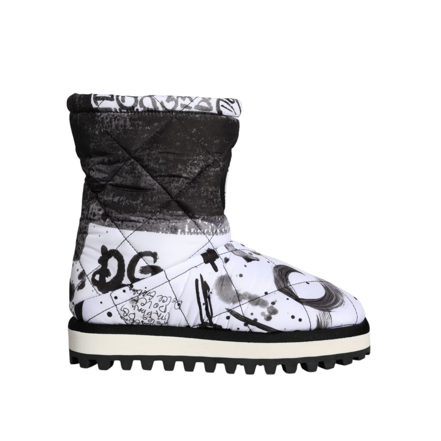 Dolce & Gabbana White Padded Logo Print Mid Calf Boots Shoes