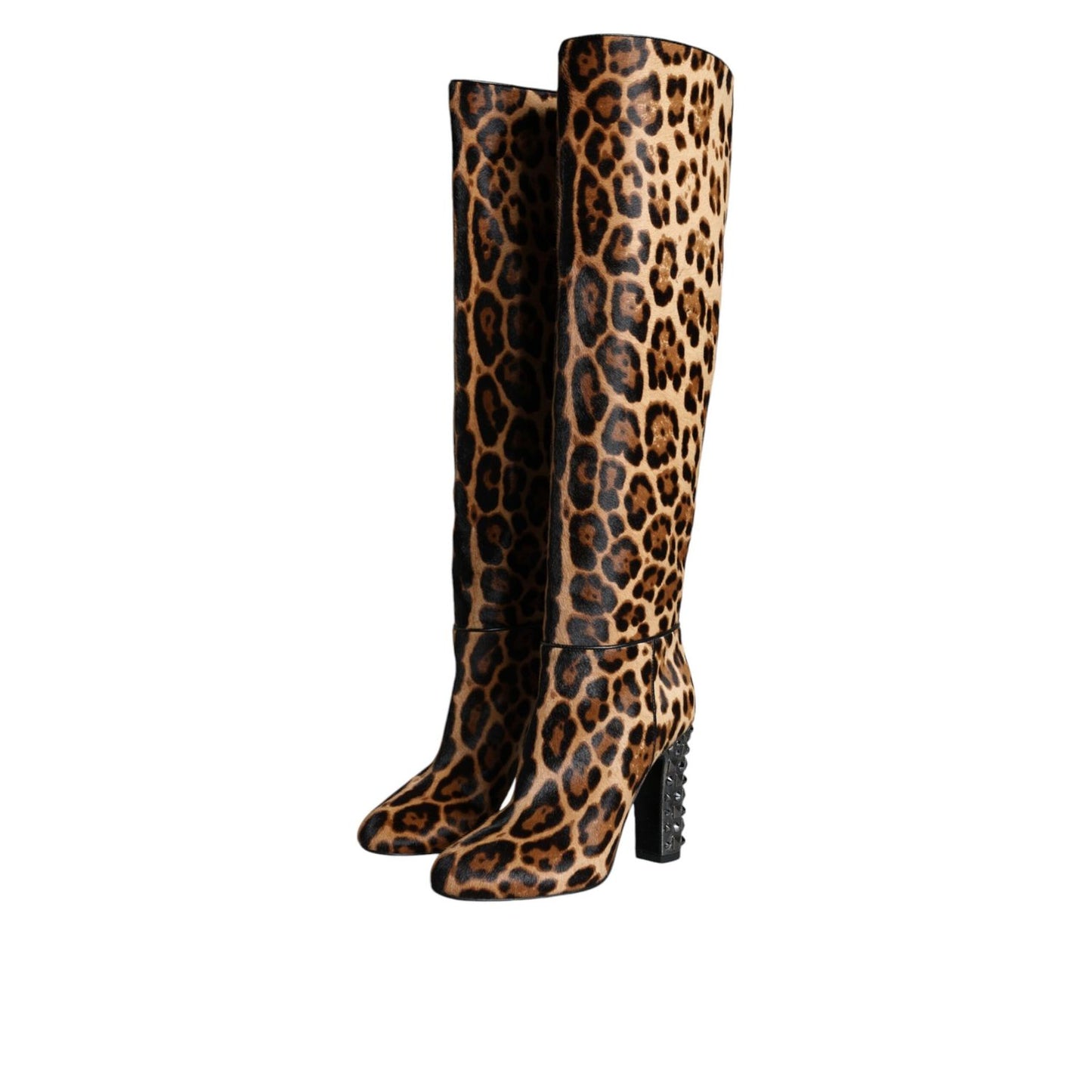 Dolce & Gabbana Beige Black Leopard Knee High Boots Shoes