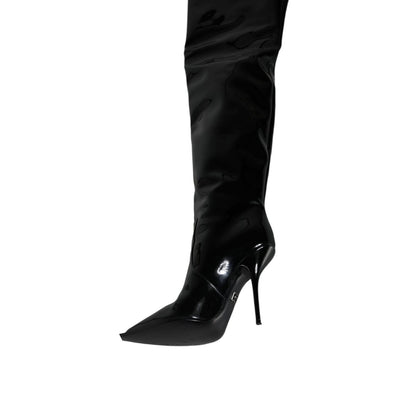 Dolce & Gabbana Black Patent Leather Knee High Boots Shoes