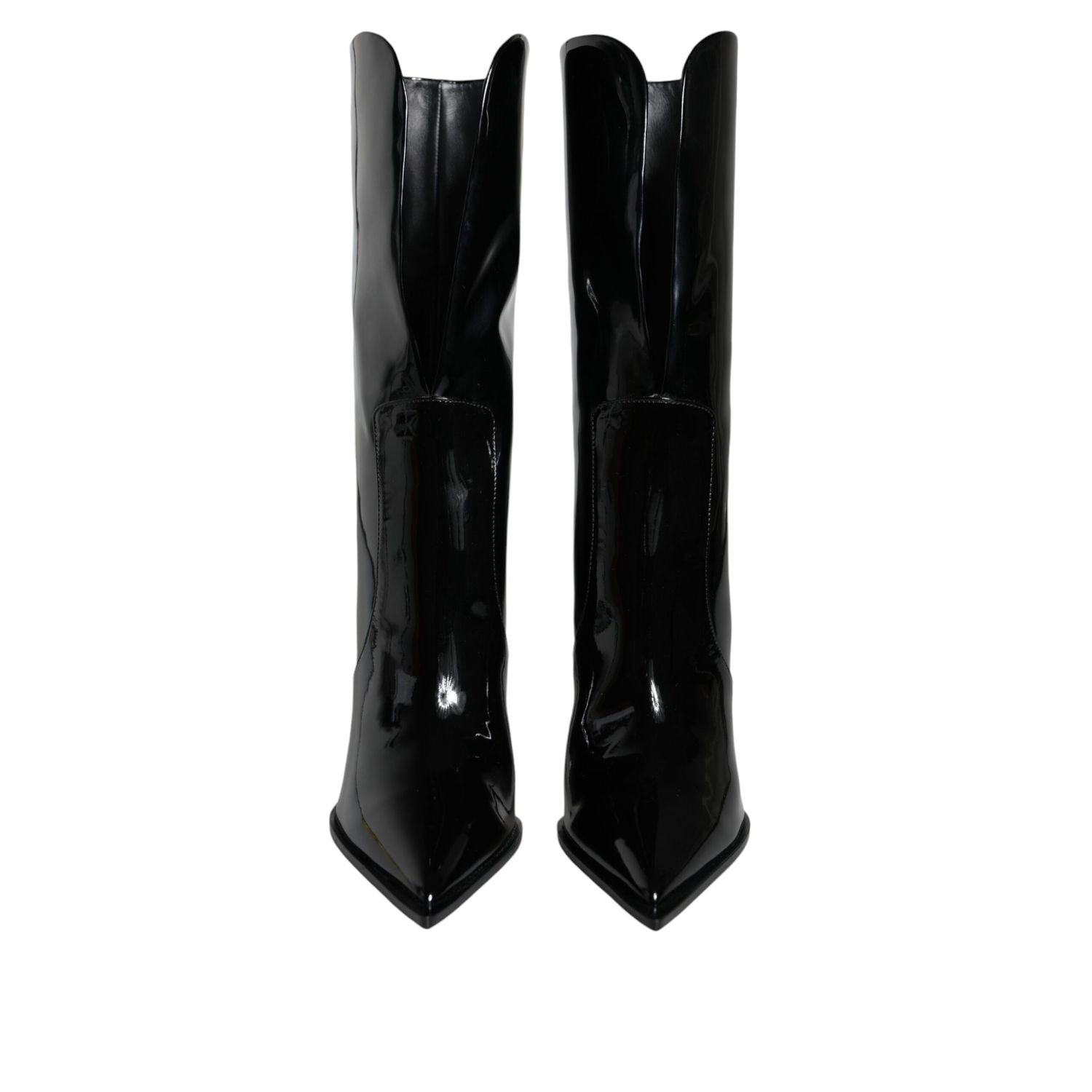 Dolce & Gabbana Black Patent Leather Mid Calf Boots Shoes