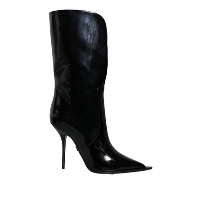 Dolce & Gabbana Black Patent Leather Mid Calf Boots Shoes