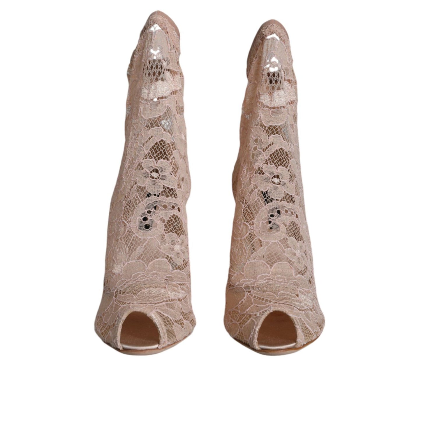 Dolce & Gabbana Beige Stretch Taormina Lace Boots Shoes