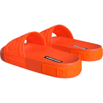 Dolce & Gabbana Orange Rubber Slides Sandals Beachwear Shoes