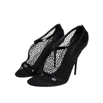 Dolce & Gabbana Black Mesh Leather Heels Keira Sandals Shoes