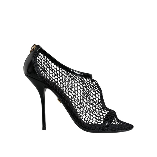 Dolce & Gabbana Black Mesh Leather Heels Keira Sandals Shoes