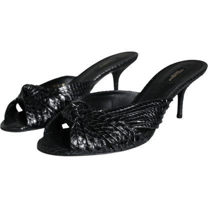 Dolce & Gabbana Black Leather Heels Slides Sandals Shoes