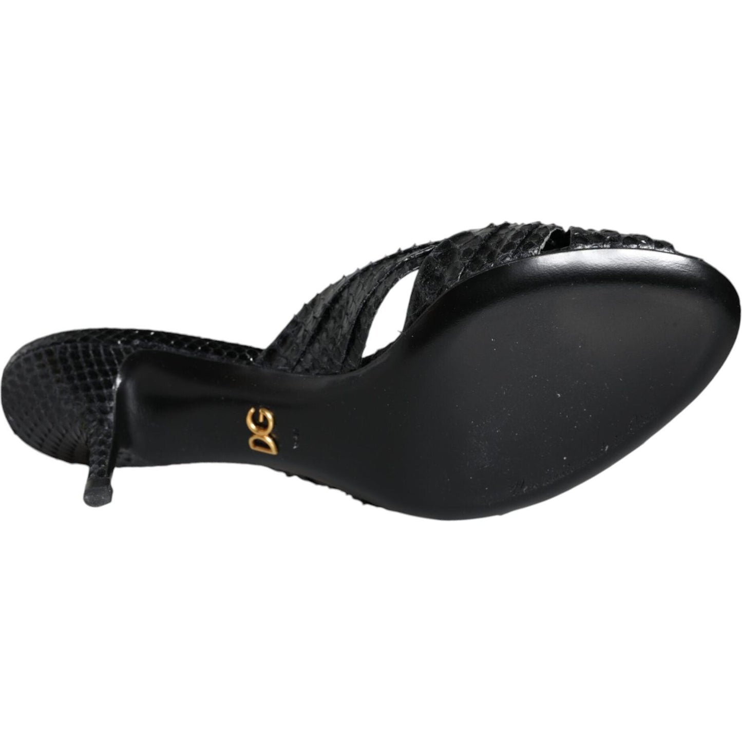 Dolce & Gabbana Black Leather Heels Slides Sandals Shoes