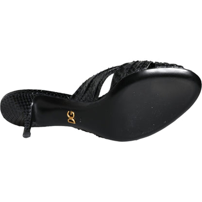 Dolce & Gabbana Black Leather Heels Slides Sandals Shoes