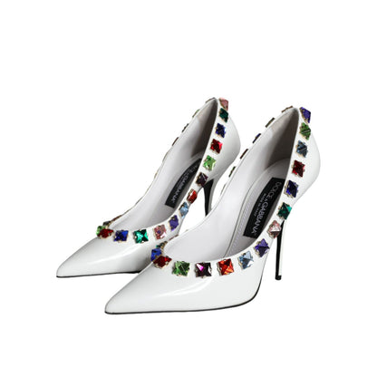 Dolce & Gabbana White Crystals Leather High Heels Pumps Shoes