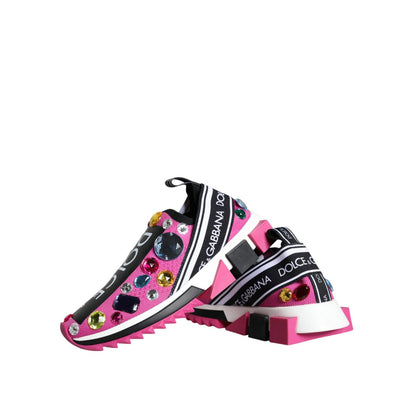 Dolce & Gabbana Pink Sorrento Crystals Low Top Sneakers Shoes