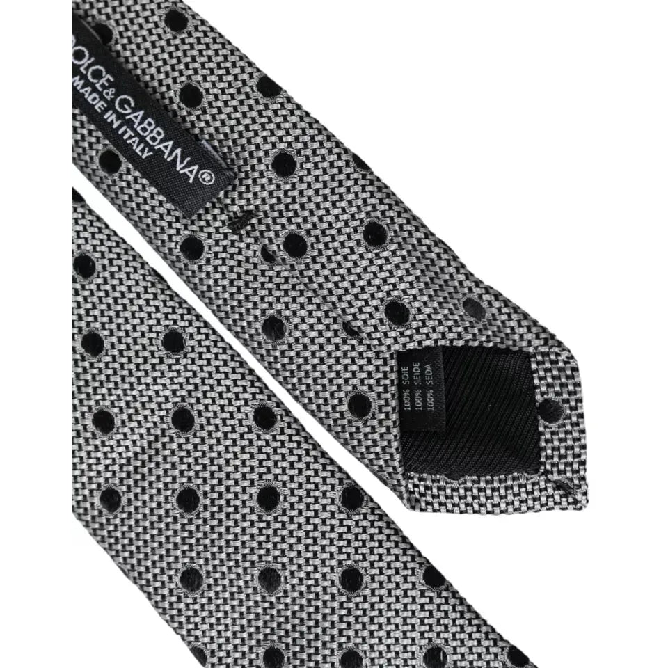 Dolce & Gabbana Black White Dot Fantasy Silk Adjustable Men Tie