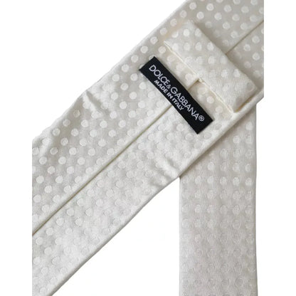 Dolce & Gabbana White Dotted Silk Classic Adjustable Men Tie