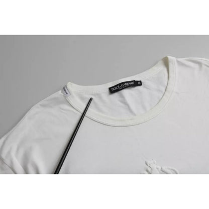 Dolce & Gabbana White Logo Embossed Cotton Crewneck T-shirt