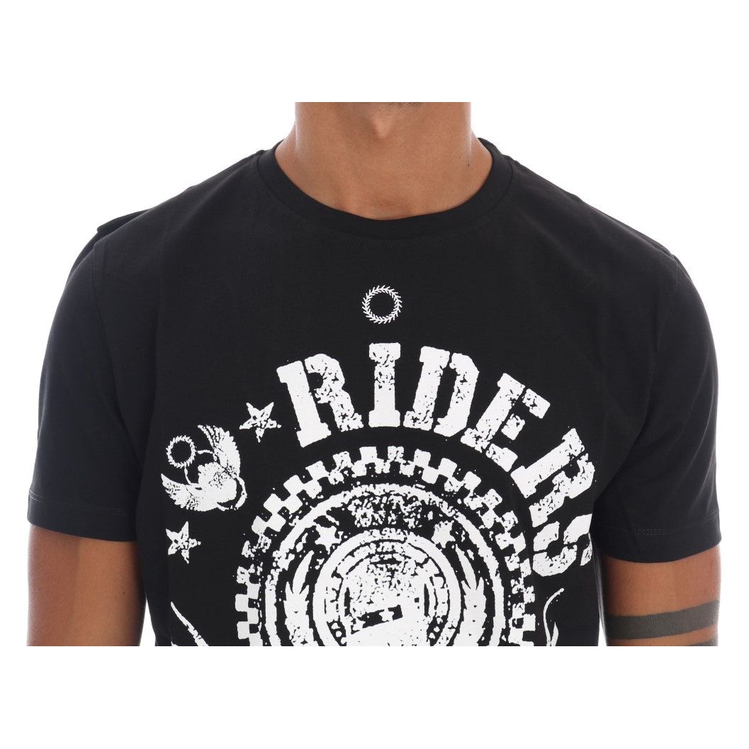 Chic Black Crewneck Tee with 'RIDERS' Motif