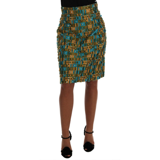 Elegant Green Jacquard High Waist Skirt