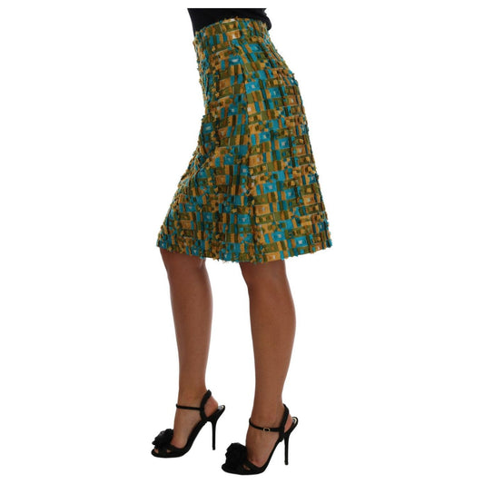 Elegant Green Jacquard High Waist Skirt