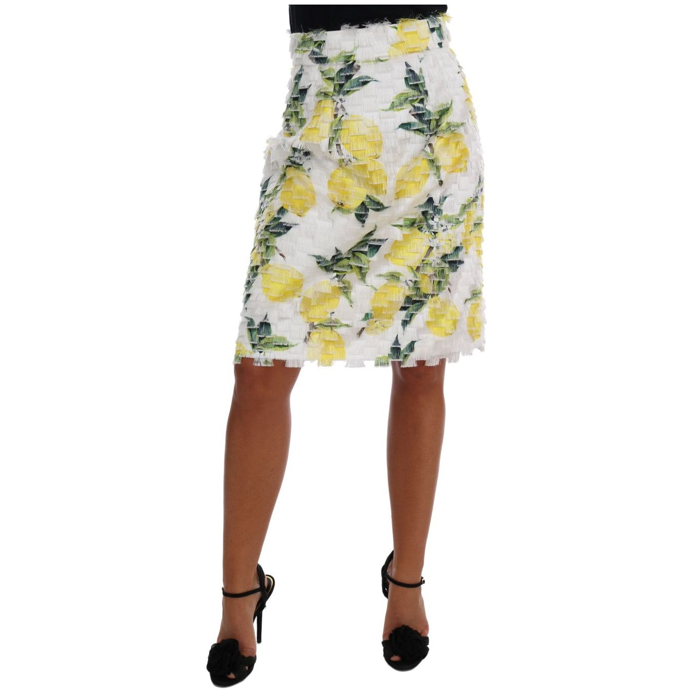 Lemon Print Fringe Pencil Skirt