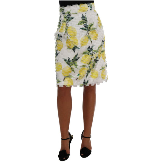 Lemon Print Fringe Pencil Skirt