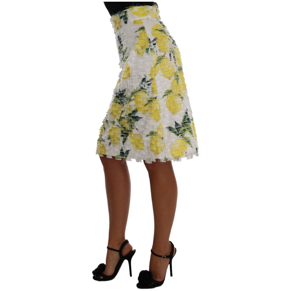 Lemon Print Fringe Pencil Skirt