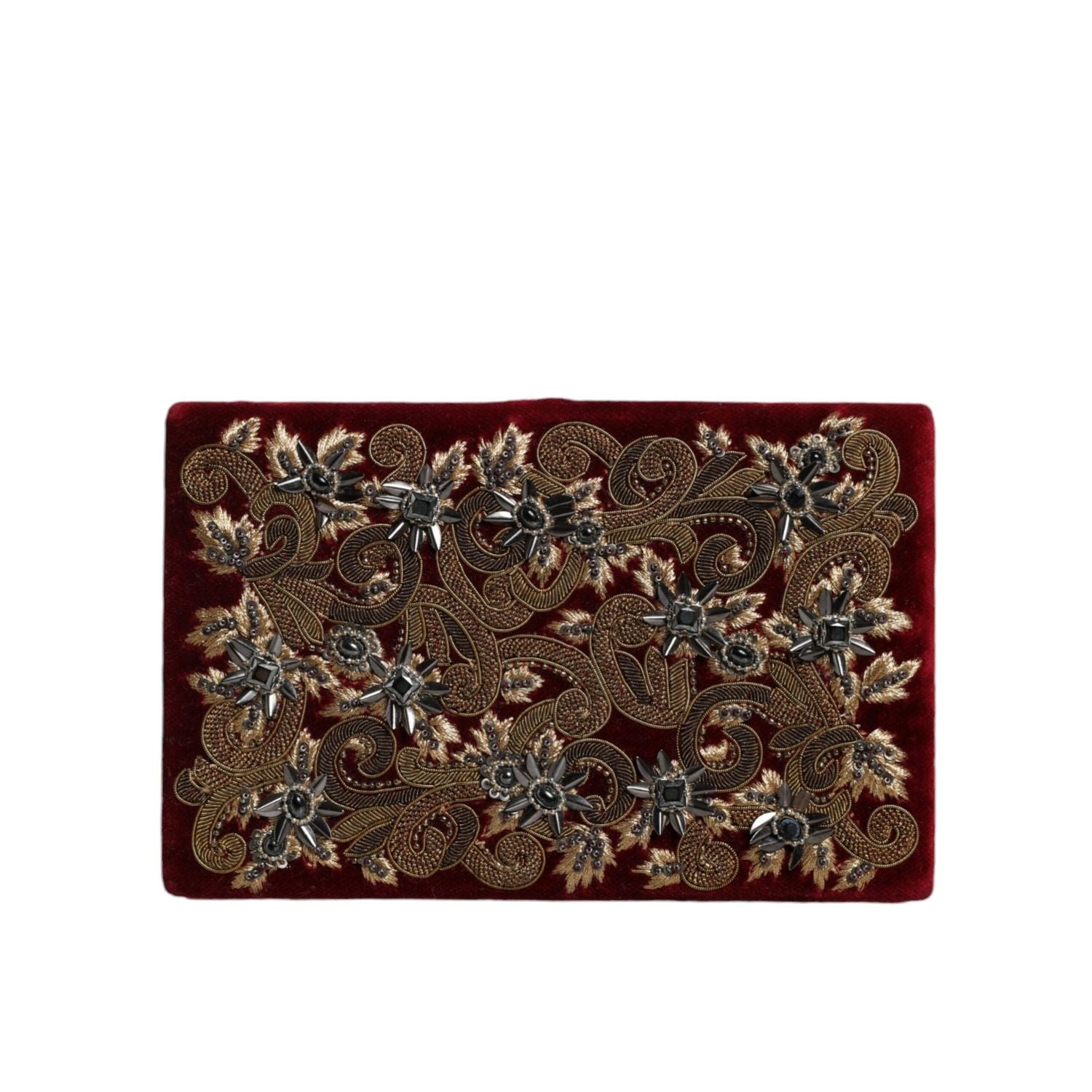 Dolce & Gabbana Red Velvet Gold Frame Clutch Evening Party Purse Bag