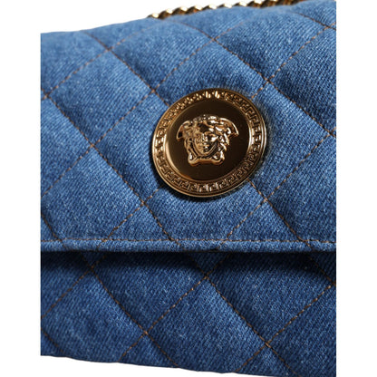 Versace Blue Quilted Denim Leather Crossbody Shoulder Bag