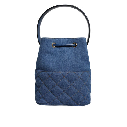 Versace Blue Quilted Denim Leather Crossbody Shoulder Bag