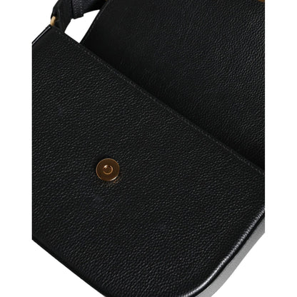 Versace Black Grainy Calf Leather Logo Crossbody Shoulder Bag
