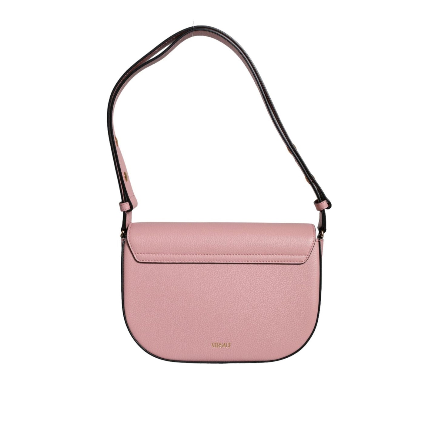 Versace Pink Grainy Calf Leather Logo Crossbody Shoulder Bag
