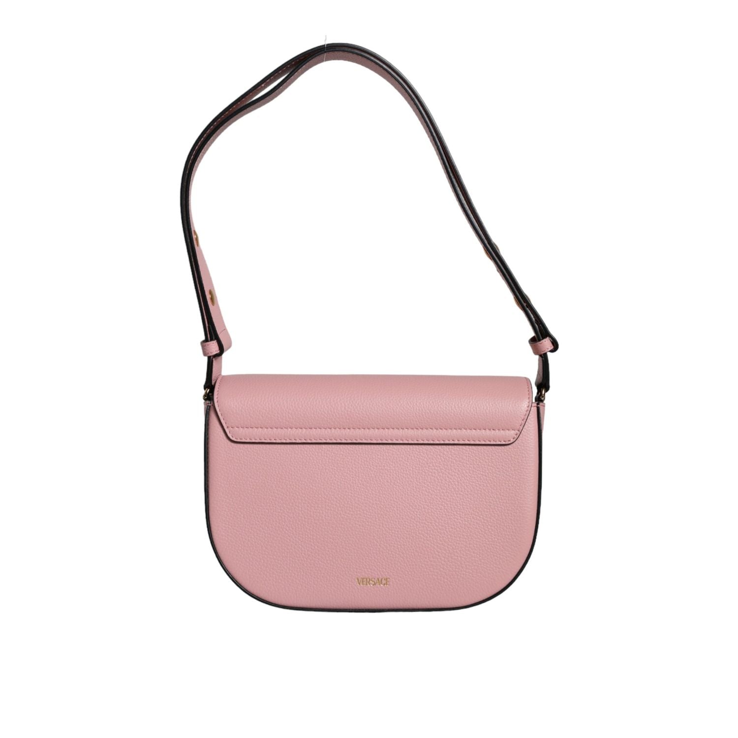 Versace Pink Grainy Calf Leather Logo Crossbody Shoulder Bag