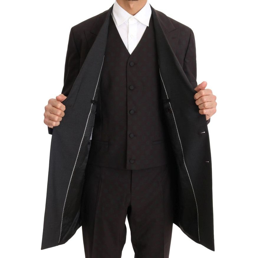 Dolce & Gabbana Elegant Bordeaux Polka Dot Wool Suit Suit bordeaux-wool-stretch-long-3-piece-suit-1