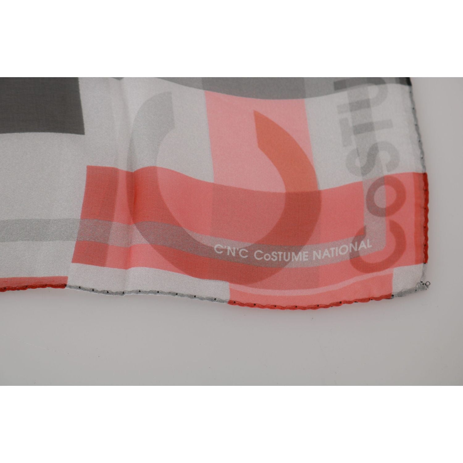 Costume National Gray Red 100% Silk Branded Scarf