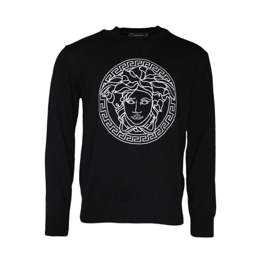 Versace Black Medusa Embroidery Crew Neck Pullover Sweater Versace