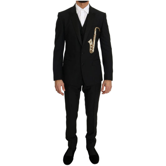Dolce & GabbanaElegant Black Three-Piece Suit with Saxophone EmbroideryMcRichard Designer Brands£1209.00