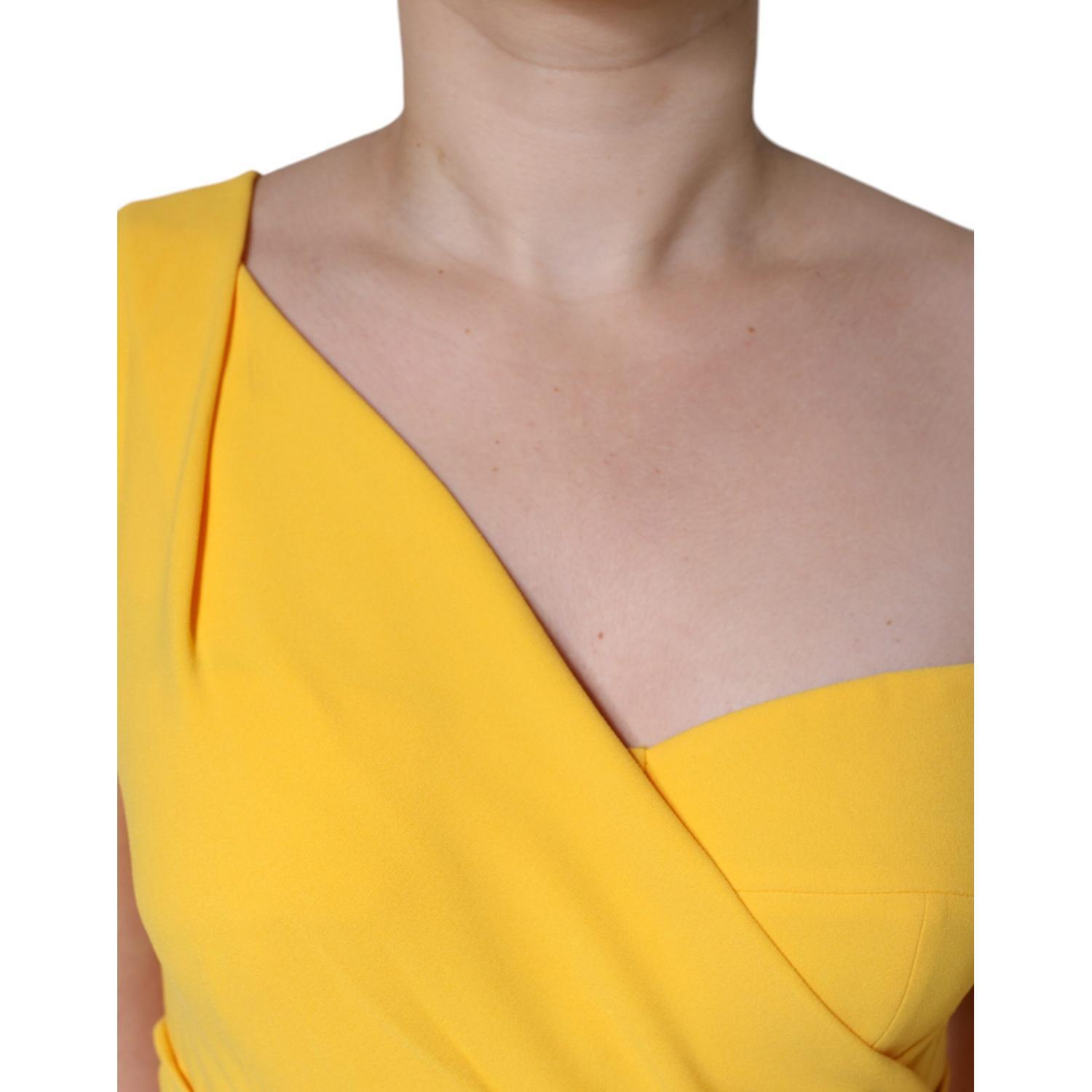 Dolce & Gabbana Yellow One Shoulder Side Slit Midi Dress