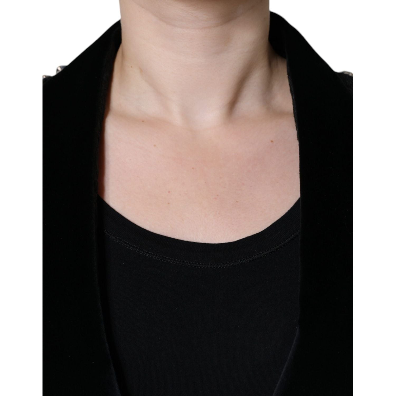 Dolce & Gabbana Black Jacquard Crystal Floral Jacket Blazer