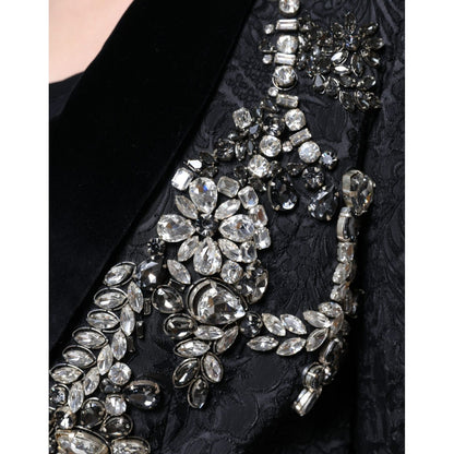 Dolce & Gabbana Black Jacquard Crystal Floral Jacket Blazer
