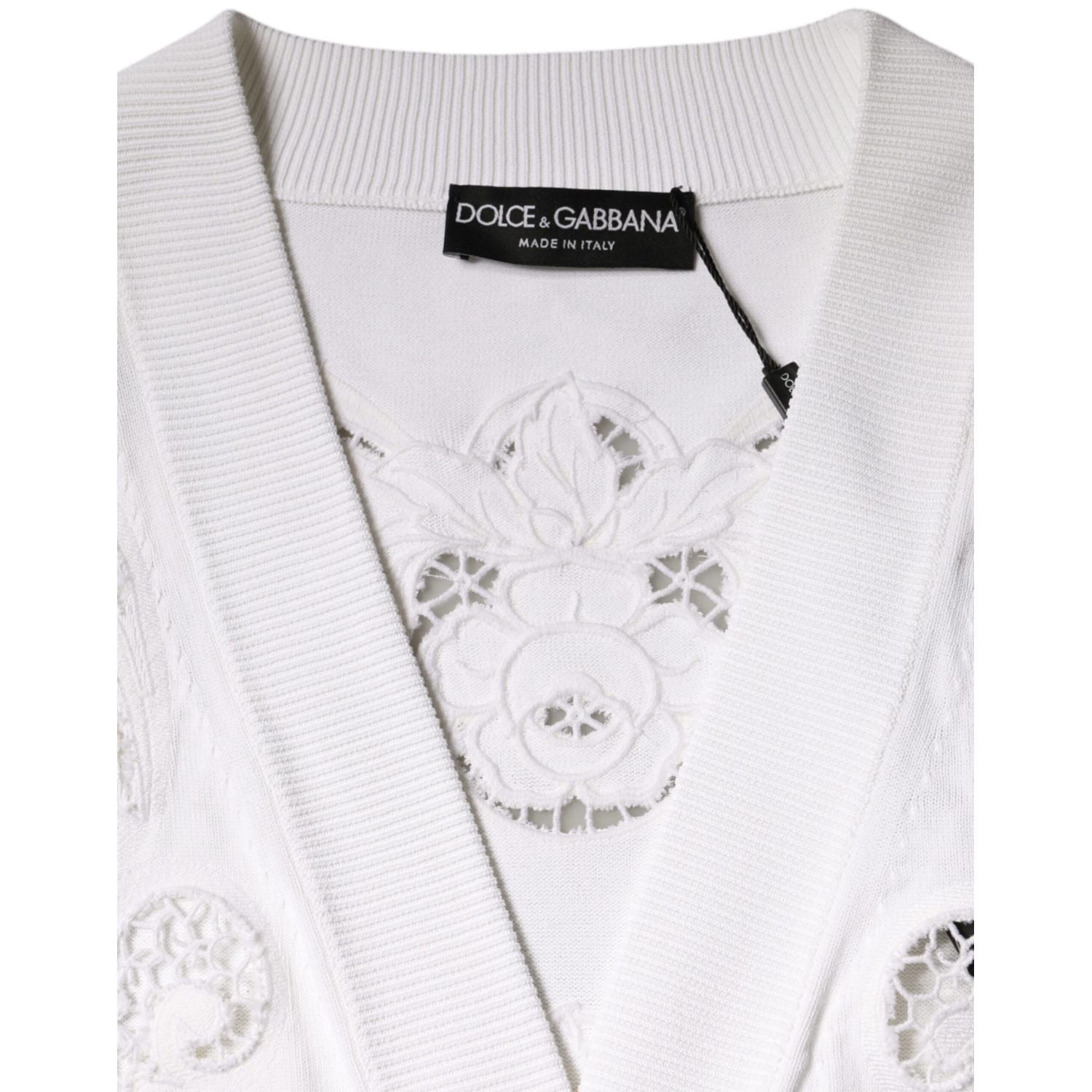 Dolce & Gabbana White Viscose Floral Cut Out Cardigan Sweater