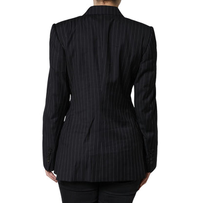 Dolce & Gabbana Black Striped Double Breasted Coat Jacket