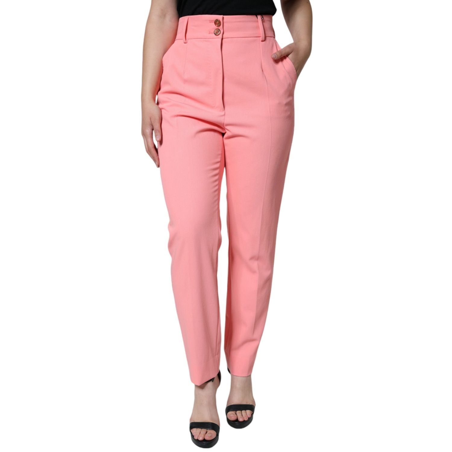 Dolce & Gabbana Rose Pink Polyester High Waist Tapered Pants