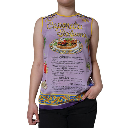 Dolce & Gabbana Purple Silk Caponata Siciliana Print Tank Top Dolce & Gabbana
