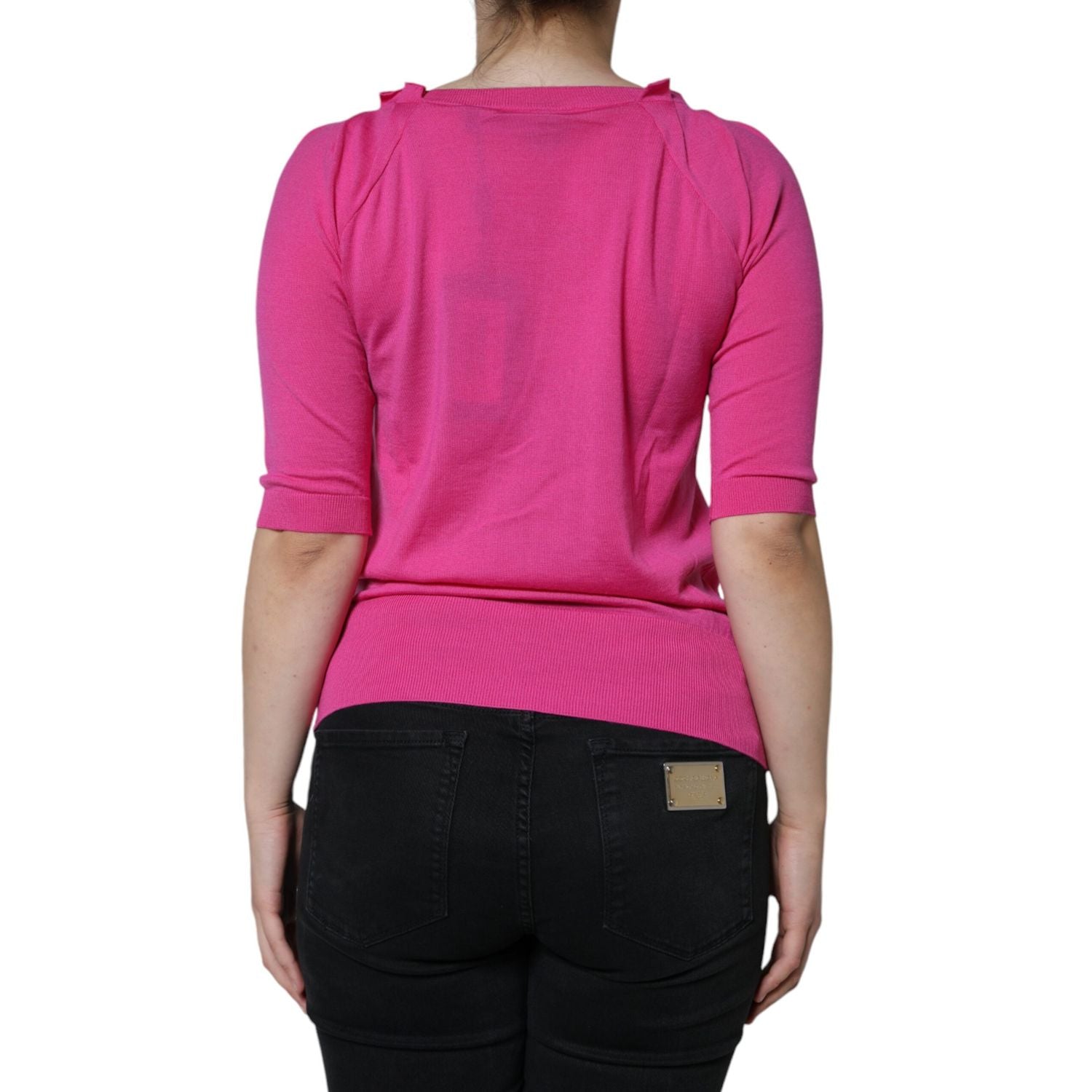 Dolce & Gabbana Pink Wool Button Down Short Sleeve Blouse Top