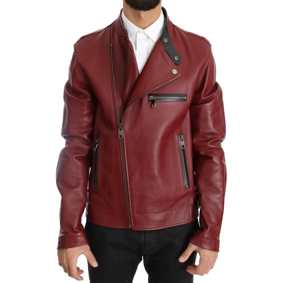 Radiant Red Leather Biker Motorcycle Jacket