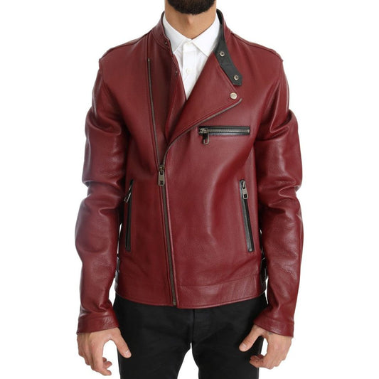 Radiant Red Leather Biker Motorcycle Jacket